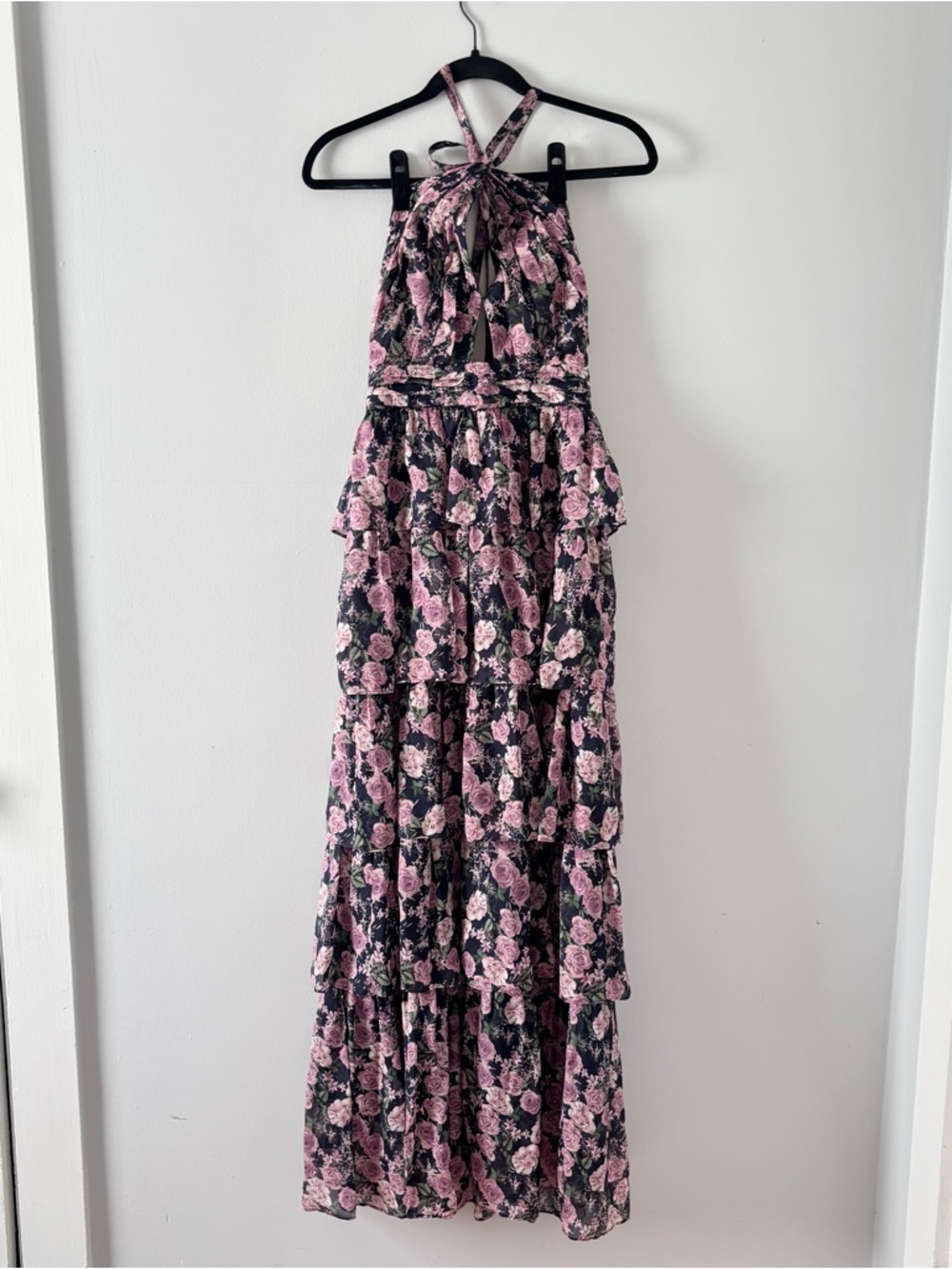 Cami NYC Evina Dress in Mulberry Rose Silk Tiered Floral Twist Halter Top Formal - Picture 4 of 10